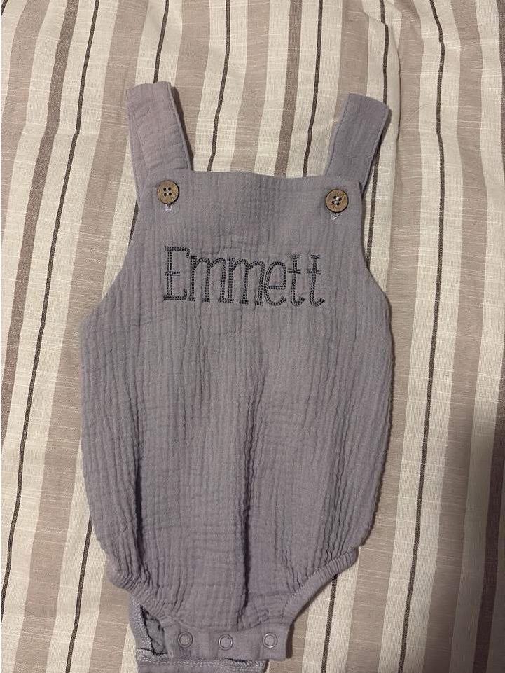 Embroidered Baby Romper In Steel Blue - "Emmett"